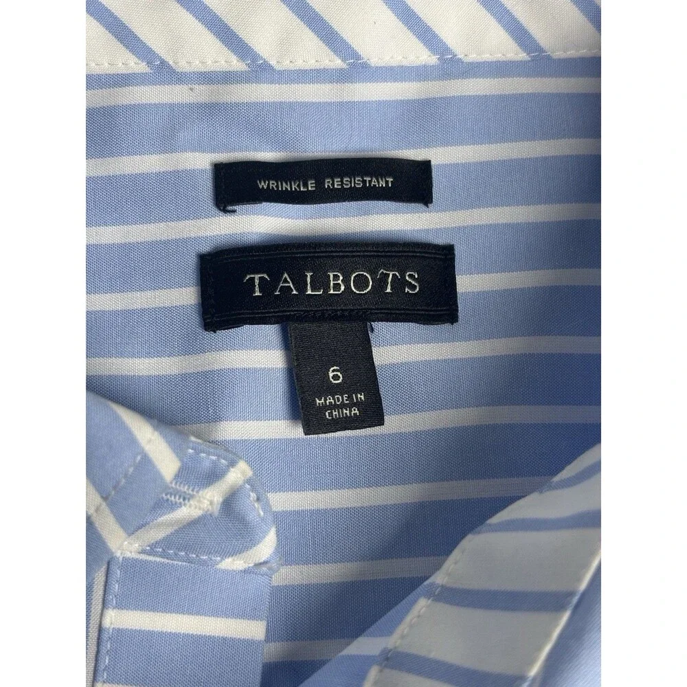 Talbots Shirt Women’s 6 Blue White Striped Slvless Button Collared 100 % Cotton - Picture 6 of 8